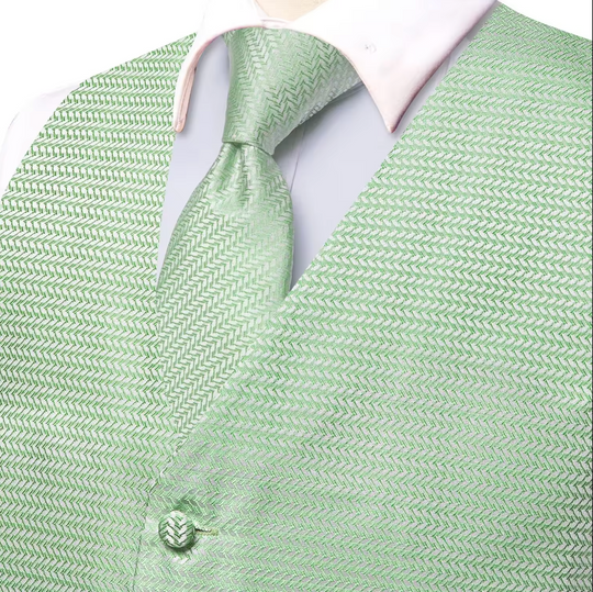 Sage Green Waistcoat vest Tie Handkerchief Cufflink Set - MJ-3512