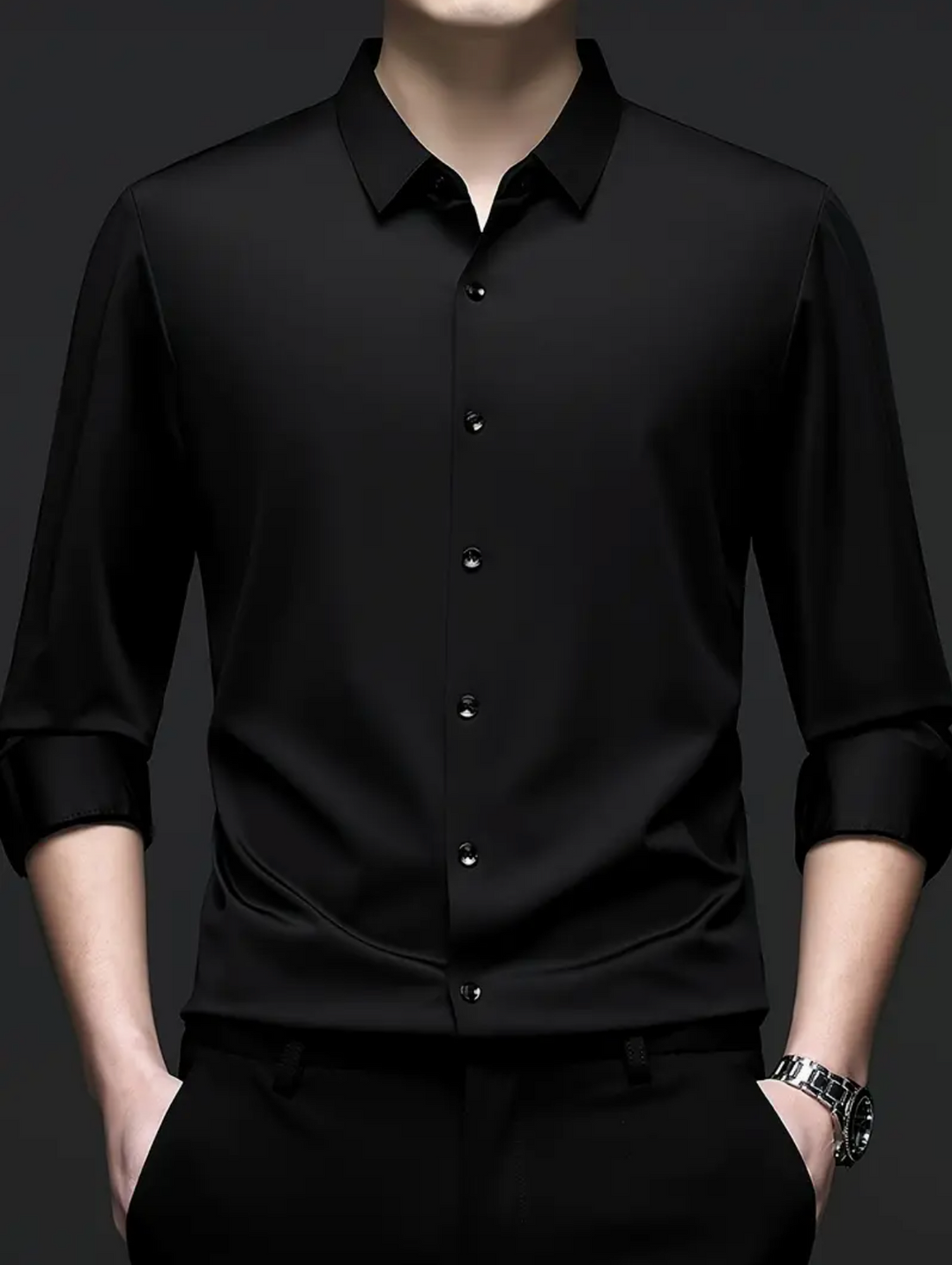 Men's Breathable Quick-Dry Dress Shirt -  Wrinkle-Resistant  - YKB-8091 Black