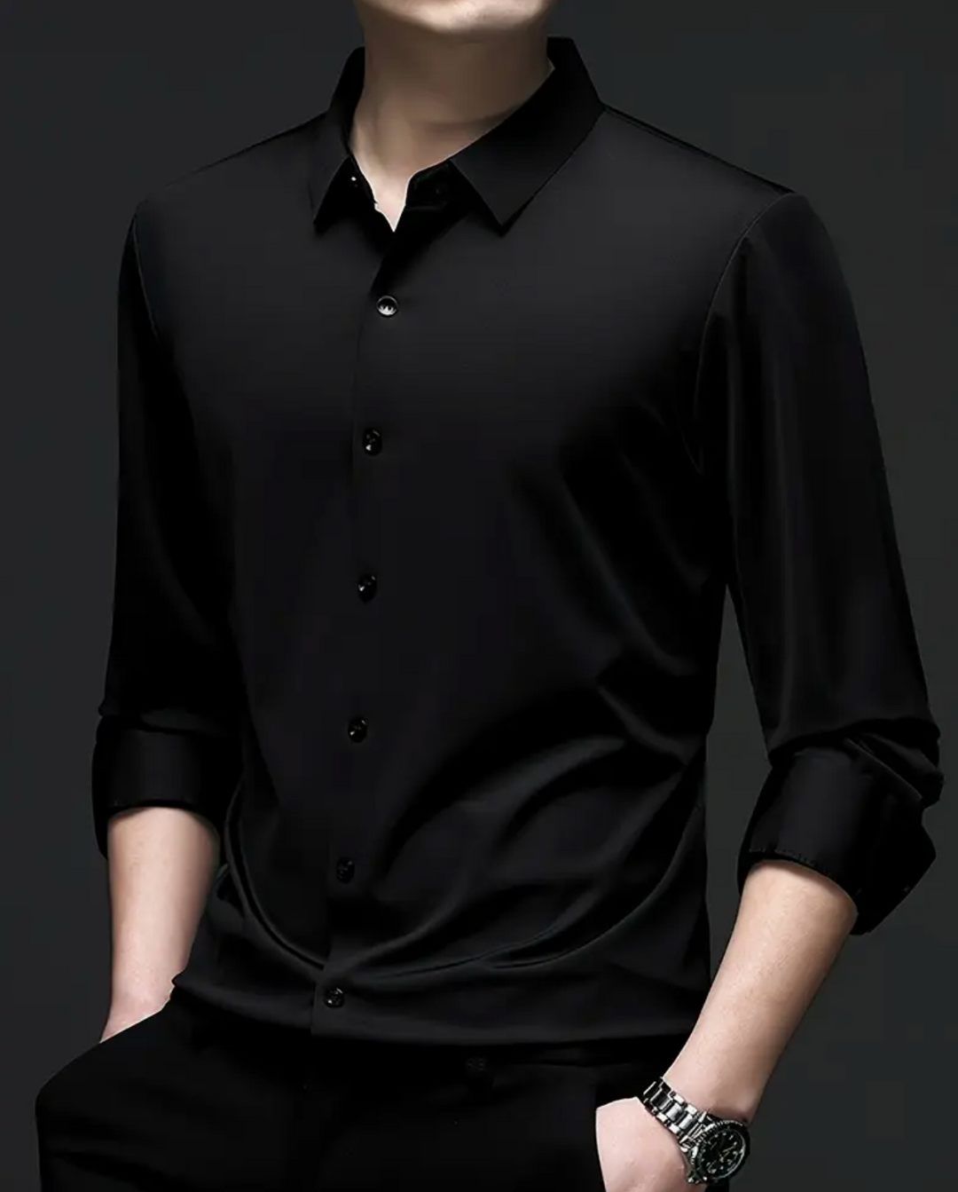 Men's Breathable Quick-Dry Dress Shirt -  Wrinkle-Resistant  - YKB-8091 Black