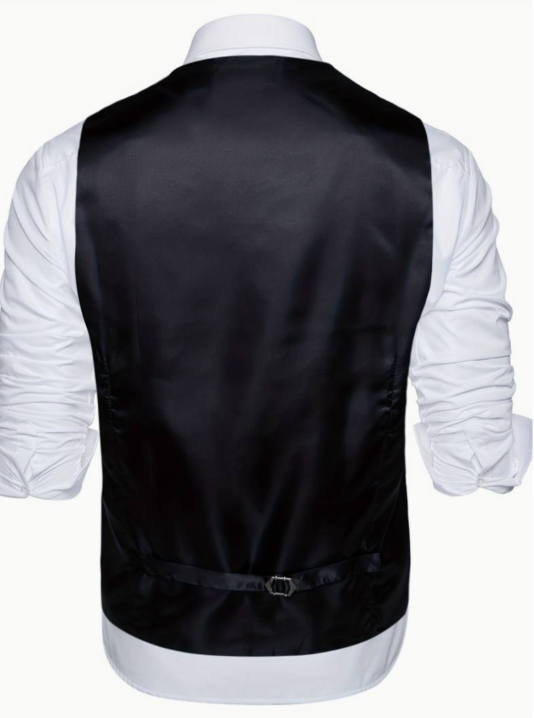 Golden Men's Flowers Paisley Pattern Print Waistcoat & Necktie Set-MJ-0143