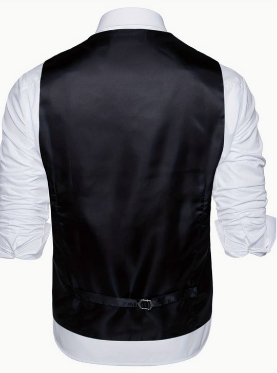 Golden Men's Flowers Paisley Pattern Print Waistcoat & Necktie Set-MJ-0143