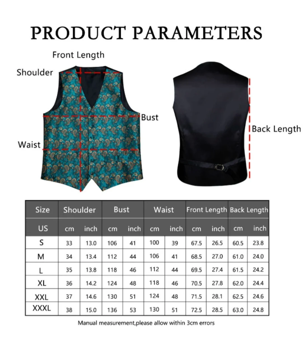 Dark Green Paisley Notched Collar Silk Mens Dress Vest Tie Set- MJ-0741