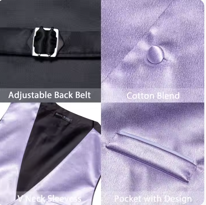 Light Purple Lavender Solid  Vest Necktie Bowtie Set- MJ-2671