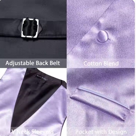 Light Purple Lavender Solid  Vest Necktie Bowtie Set- MJ-2671
