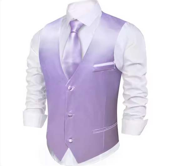 Light Purple Lavender Solid  Vest Necktie Bowtie Set- MJ-2671