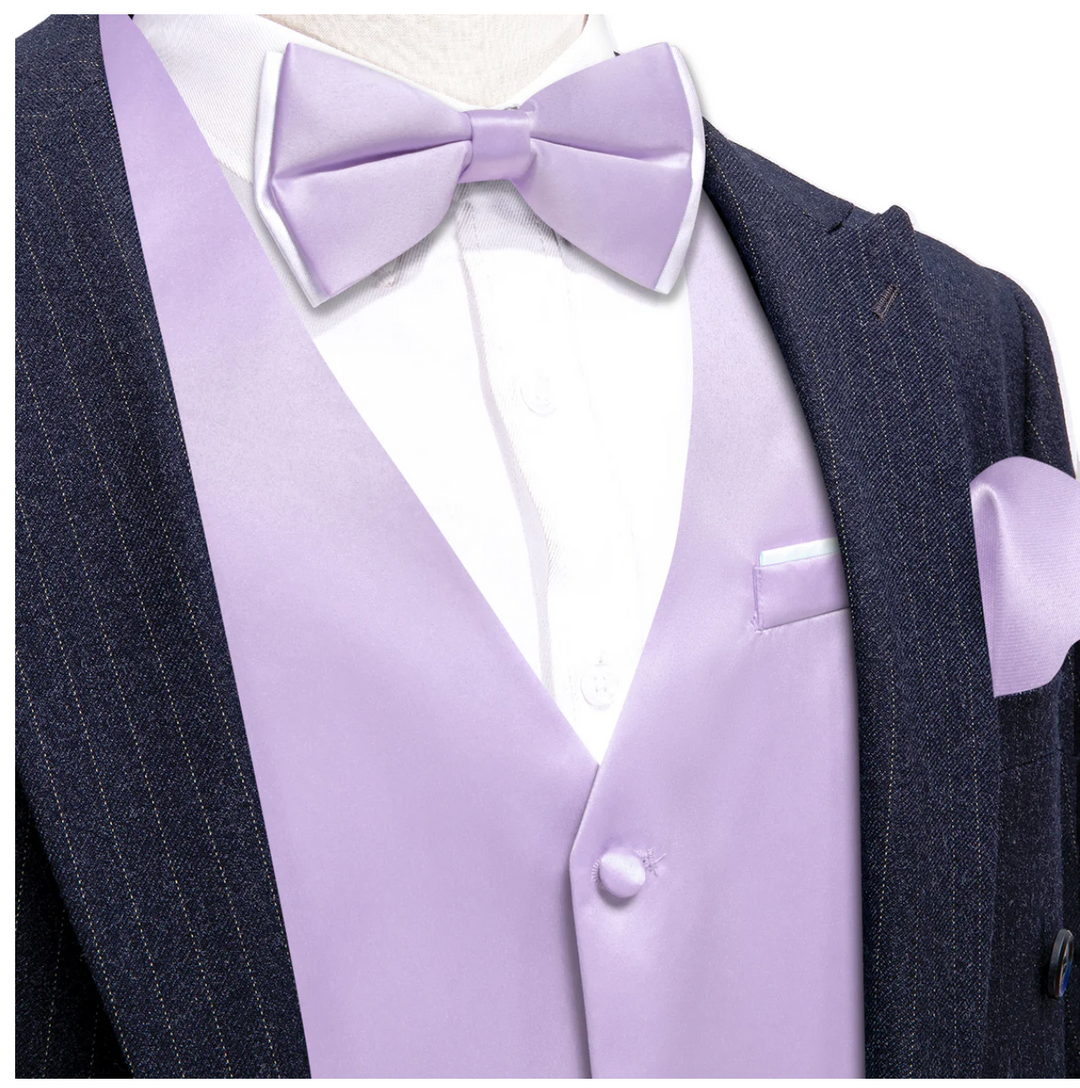 Light Purple Lavender Solid  Vest Necktie Bowtie Set- MJ-2671