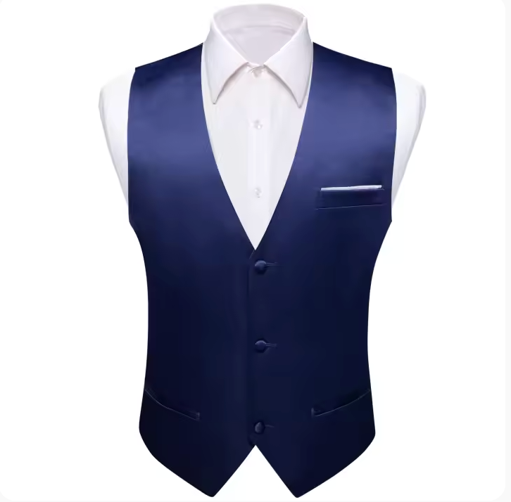 Deep Blue Solid Silk Mens Vest and Bow Tie Set-BW-MJ-0040