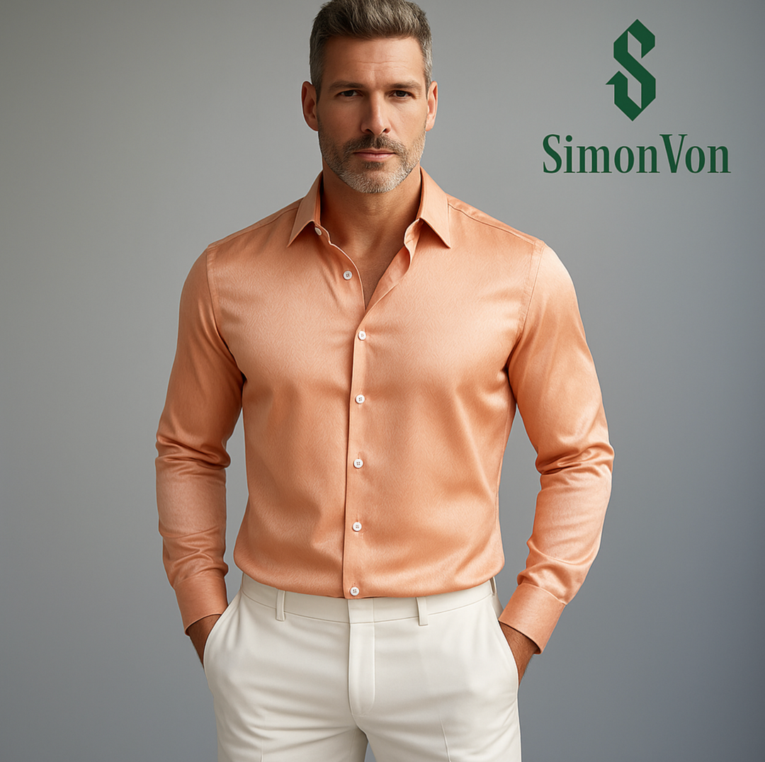 Simon.Von Pale Orange Solid Silk Men's Shirt-CY-0669
