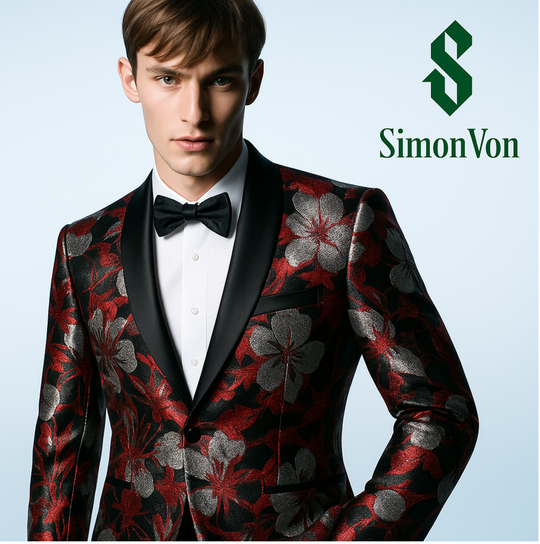 Men's Dress Party Red Grey Floral Suit Jacket Slim One Button Stylish Blazer-XX-0034