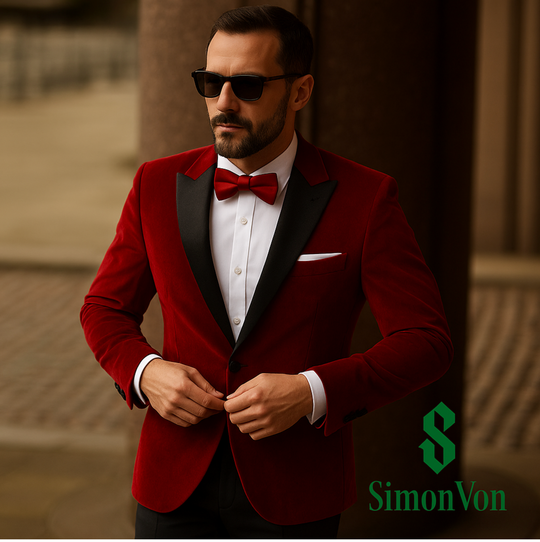 Black Shawl Collar Crimson Red Solid Blazer - XX-1037