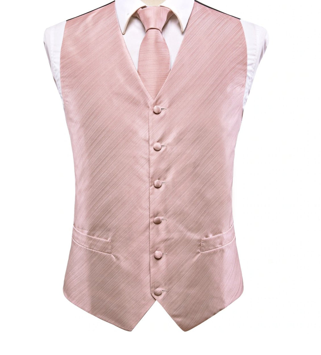 Baby Pink Solid Silk Men's Vest Hanky Cufflinks Tie Set Waistcoat Set.MJ-0033 - SimonVon Shop