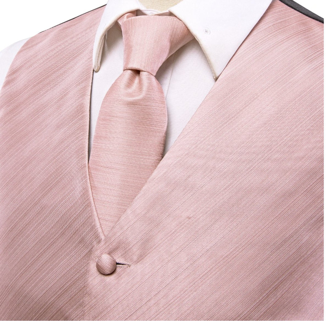 Baby Pink Solid Silk Men's Vest Hanky Cufflinks Tie Set Waistcoat Set.MJ-0033 - SimonVon Shop