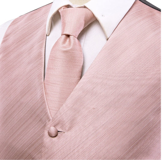 Baby Pink Solid Silk Men's Vest Hanky Cufflinks Tie Set Waistcoat Set.MJ-0033 - SimonVon Shop