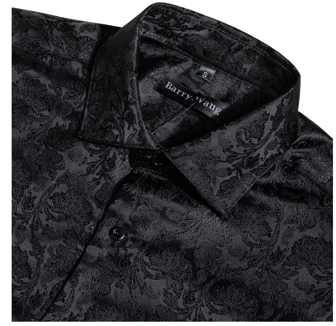 Black Floral Silk Men's Shirt. CY-0058 - SimonVon Shop