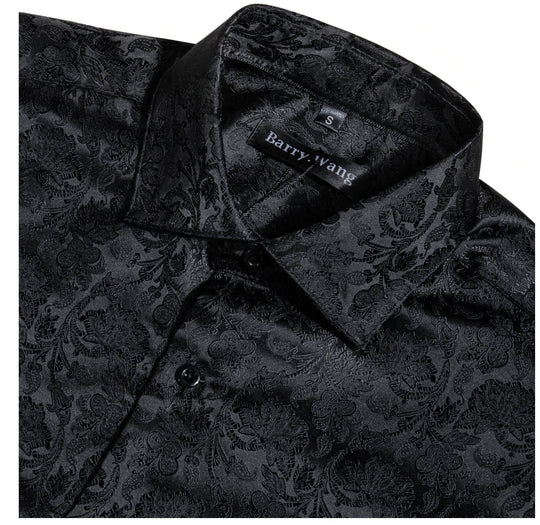 Black Floral Silk Men's Shirt. CY-0058 - SimonVon Shop