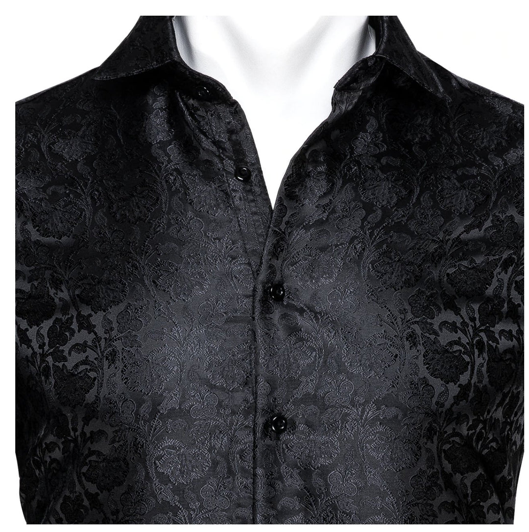 Black Floral Silk Men's Shirt. CY-0058 - SimonVon Shop
