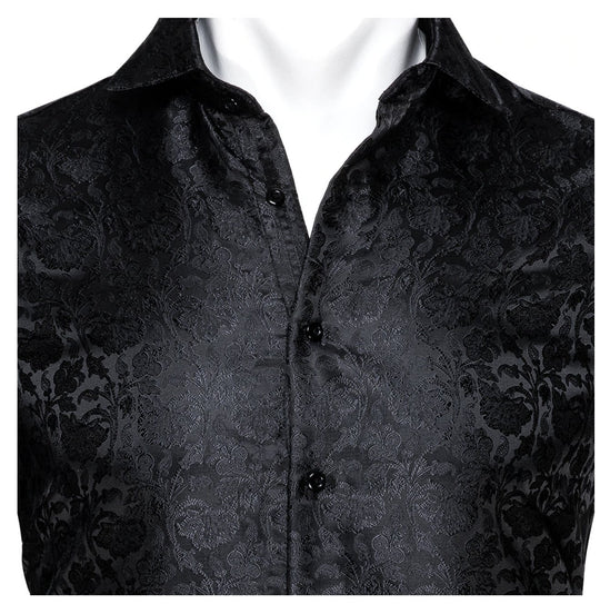 Black Floral Silk Men's Shirt. CY-0058 - SimonVon Shop