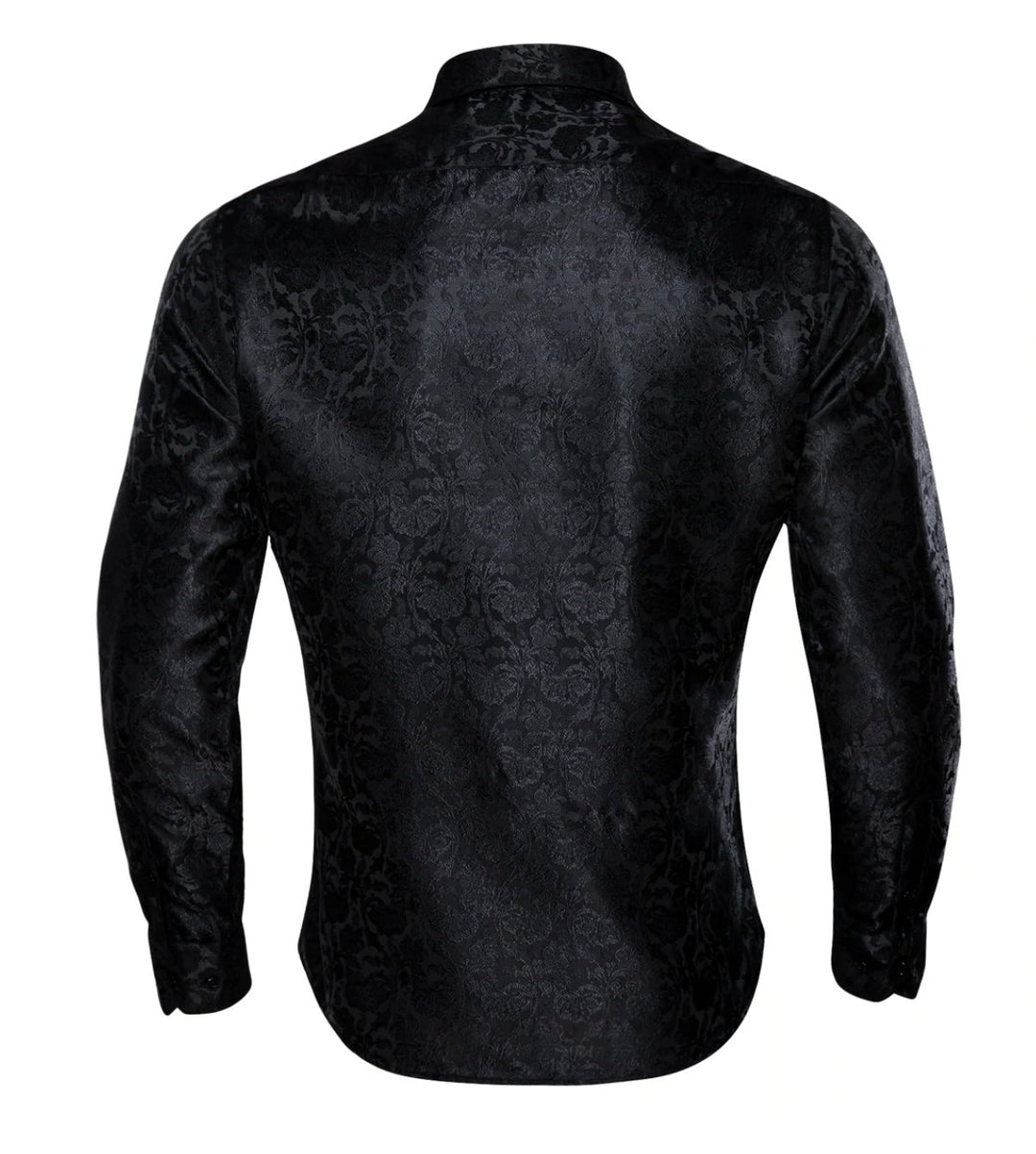 Black Floral Silk Men's Shirt. CY-0058 - SimonVon Shop