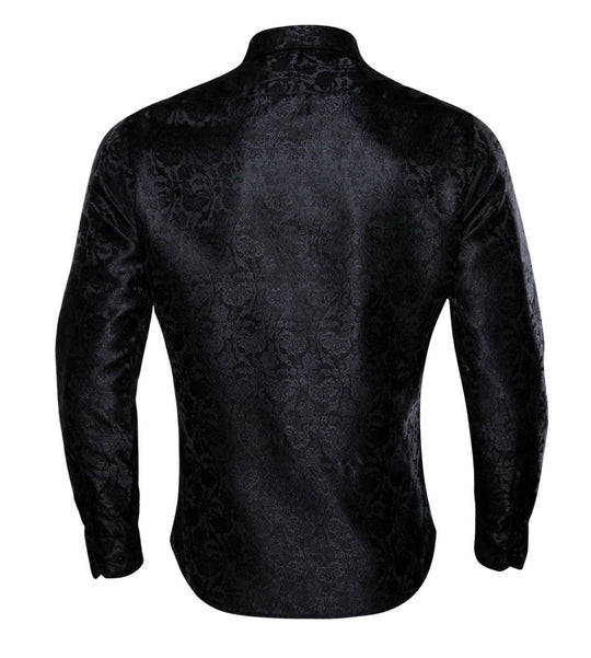 Black Floral Silk Men's Shirt. CY-0058 - SimonVon Shop