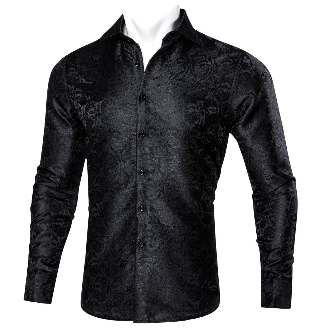 Black Floral Silk Men's Shirt. CY-0058 - SimonVon Shop