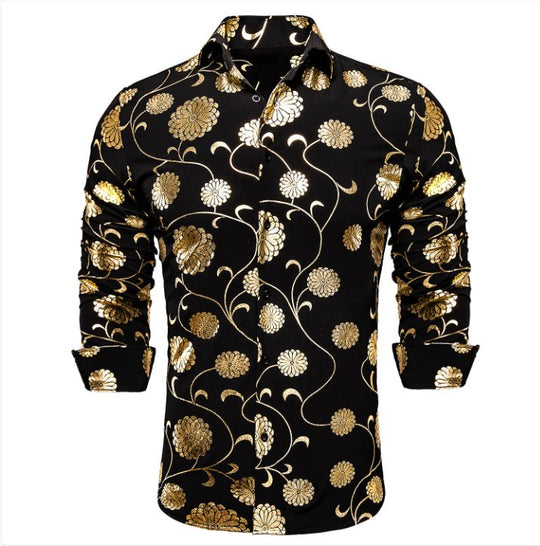 Black Gold Floral Shirt- CY-1045 - SimonVon Shop