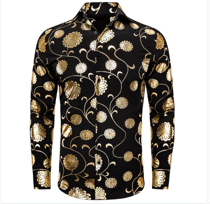 Black Gold Floral Shirt- CY-1045 - SimonVon Shop