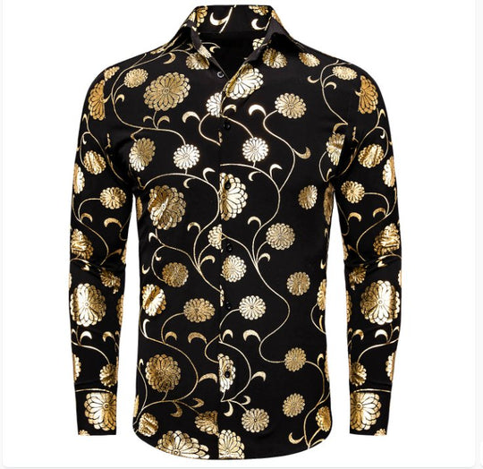 Black Gold Floral Shirt- CY-1045 - SimonVon Shop