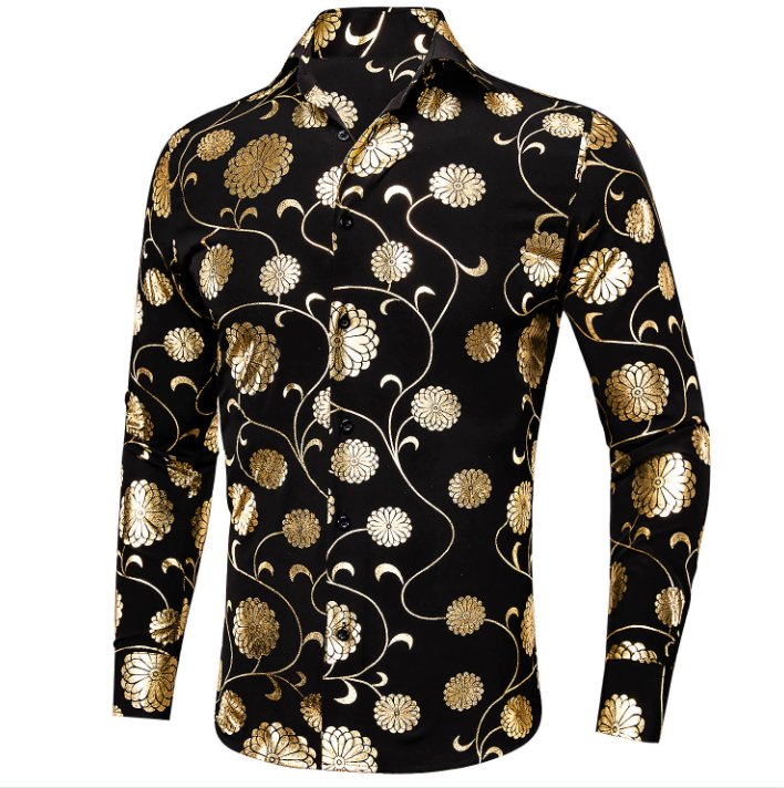 Black Gold Floral Shirt- CY-1045 - SimonVon Shop