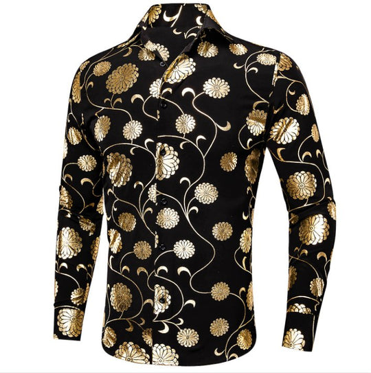 Black Gold Floral Shirt- CY-1045 - SimonVon Shop