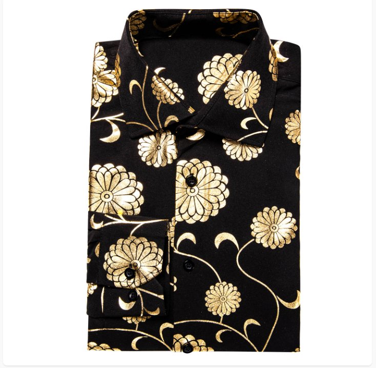 Black Gold Floral Shirt- CY-1045 - SimonVon Shop