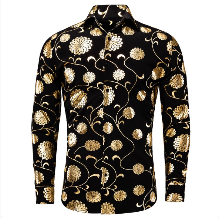 Black Gold Floral Shirt- CY-1045 - SimonVon Shop
