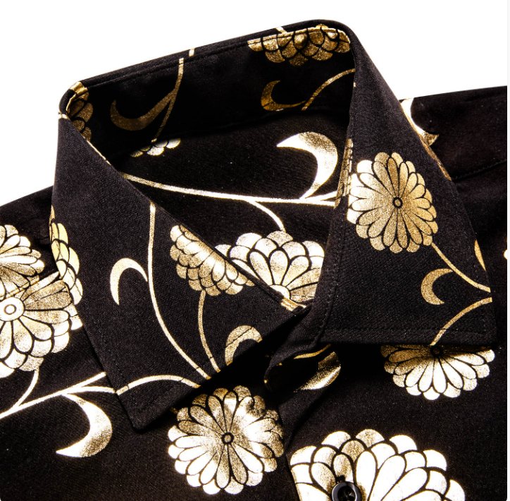 Black Gold Floral Shirt- CY-1045 - SimonVon Shop