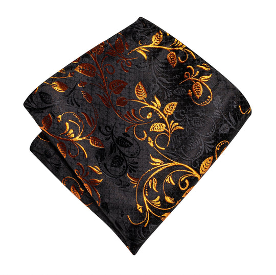 Black Gold Floral Silk Bowtie Pocket Square Cufflinks Set- LH-0573 - SimonVon Shop