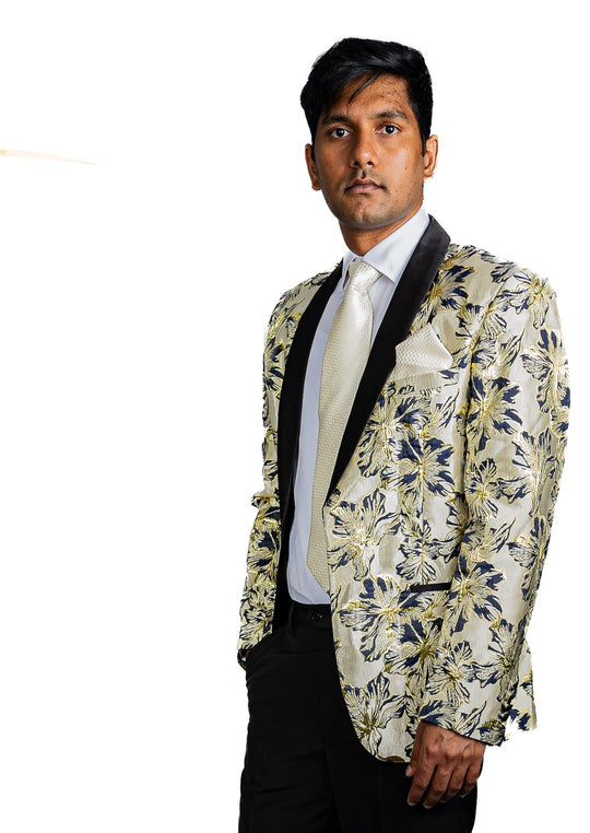 Black Gold Floral Suit Jacket Slim One Button Stylish Blazer-XX-0033 - SimonVon Shop