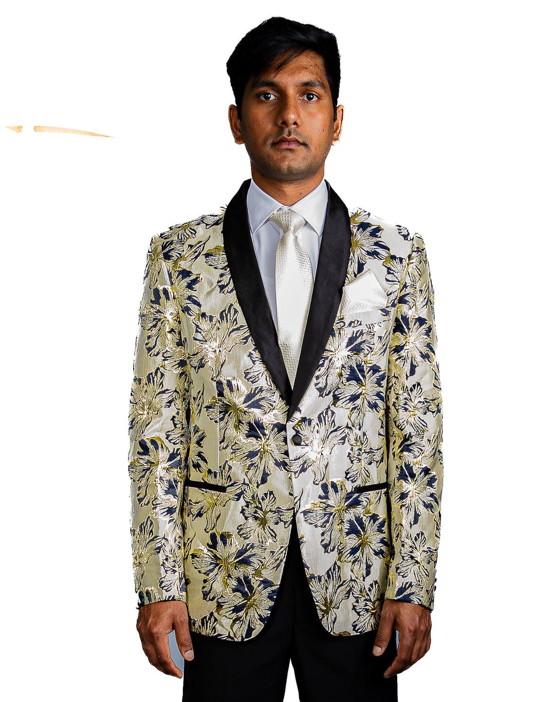 Black Gold Floral Suit Jacket Slim One Button Stylish Blazer-XX-0033 - SimonVon Shop