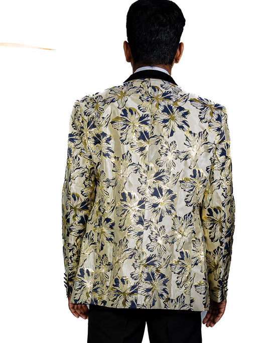 Black Gold Floral Suit Jacket Slim One Button Stylish Blazer-XX-0033 - SimonVon Shop