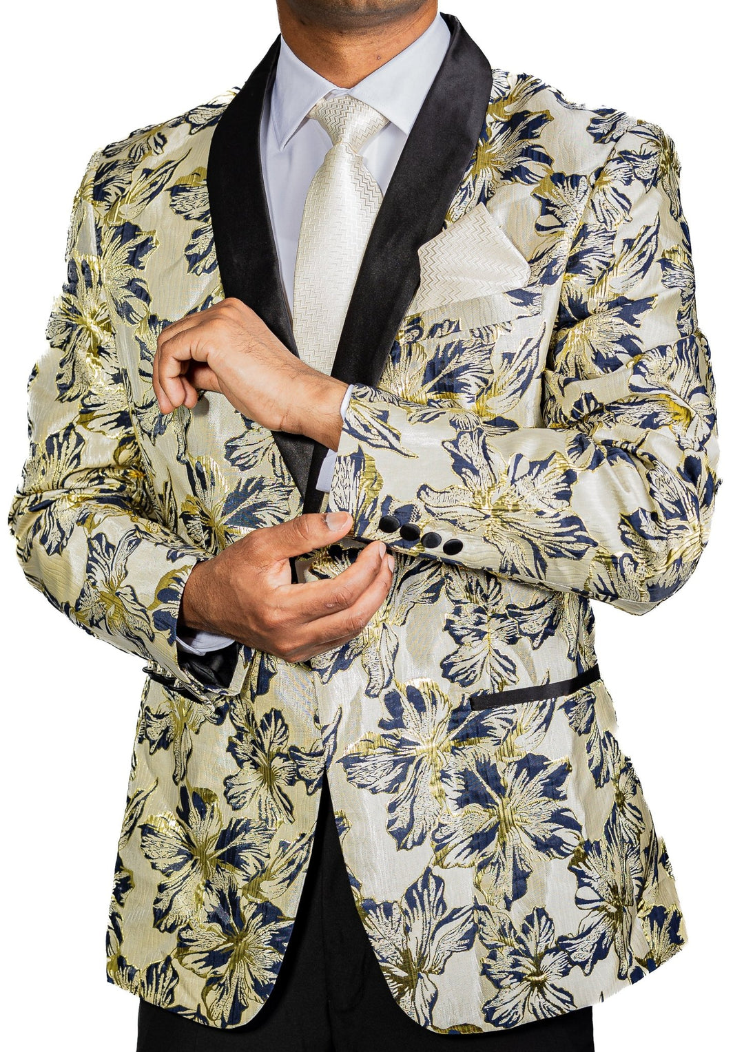 Black Gold Floral Suit Jacket Slim One Button Stylish Blazer-XX-0033 - SimonVon Shop