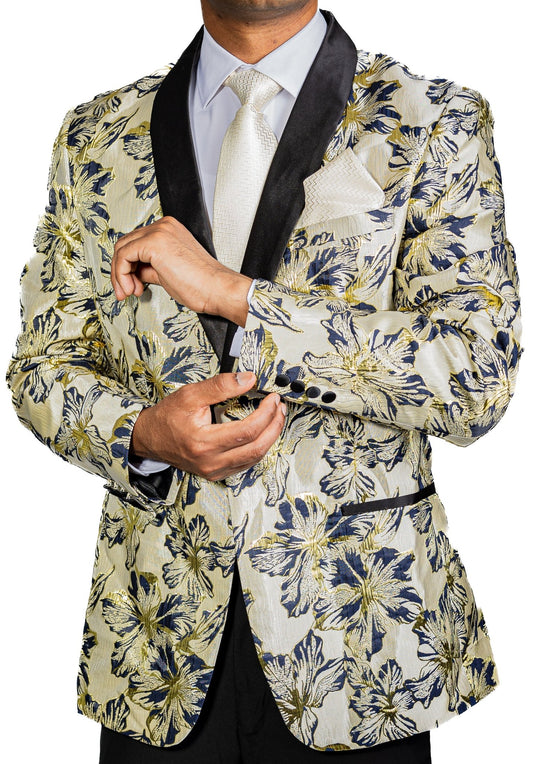 Black Gold Floral Suit Jacket Slim One Button Stylish Blazer-XX-0033 - SimonVon Shop