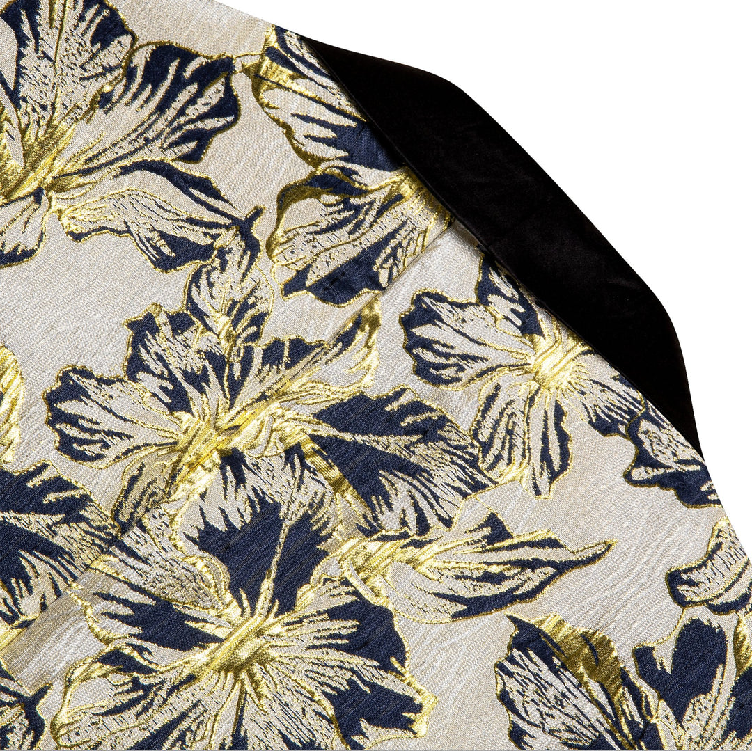 Black Gold Floral Suit Jacket Slim One Button Stylish Blazer-XX-0033 - SimonVon Shop