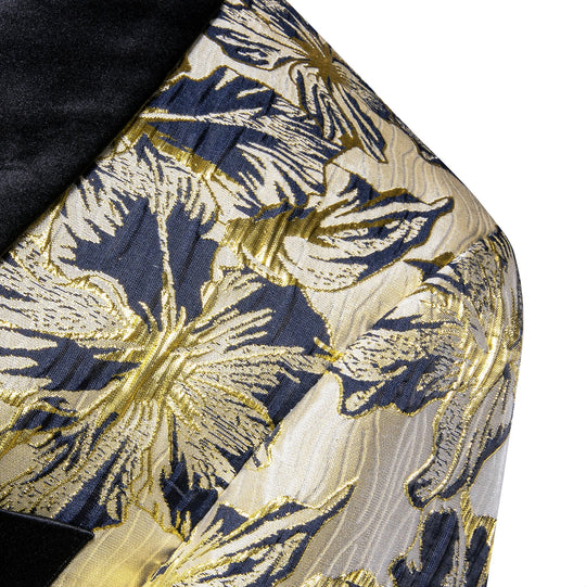 Black Gold Floral Suit Jacket Slim One Button Stylish Blazer-XX-0033 - SimonVon Shop