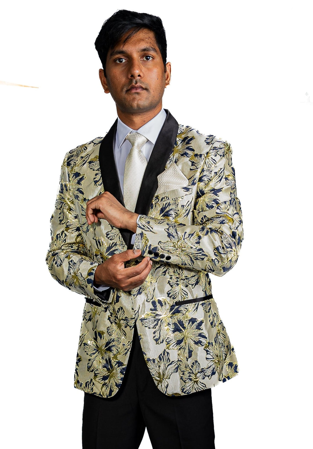 Black Gold Floral Suit Jacket Slim One Button Stylish Blazer-XX-0033 - SimonVon Shop