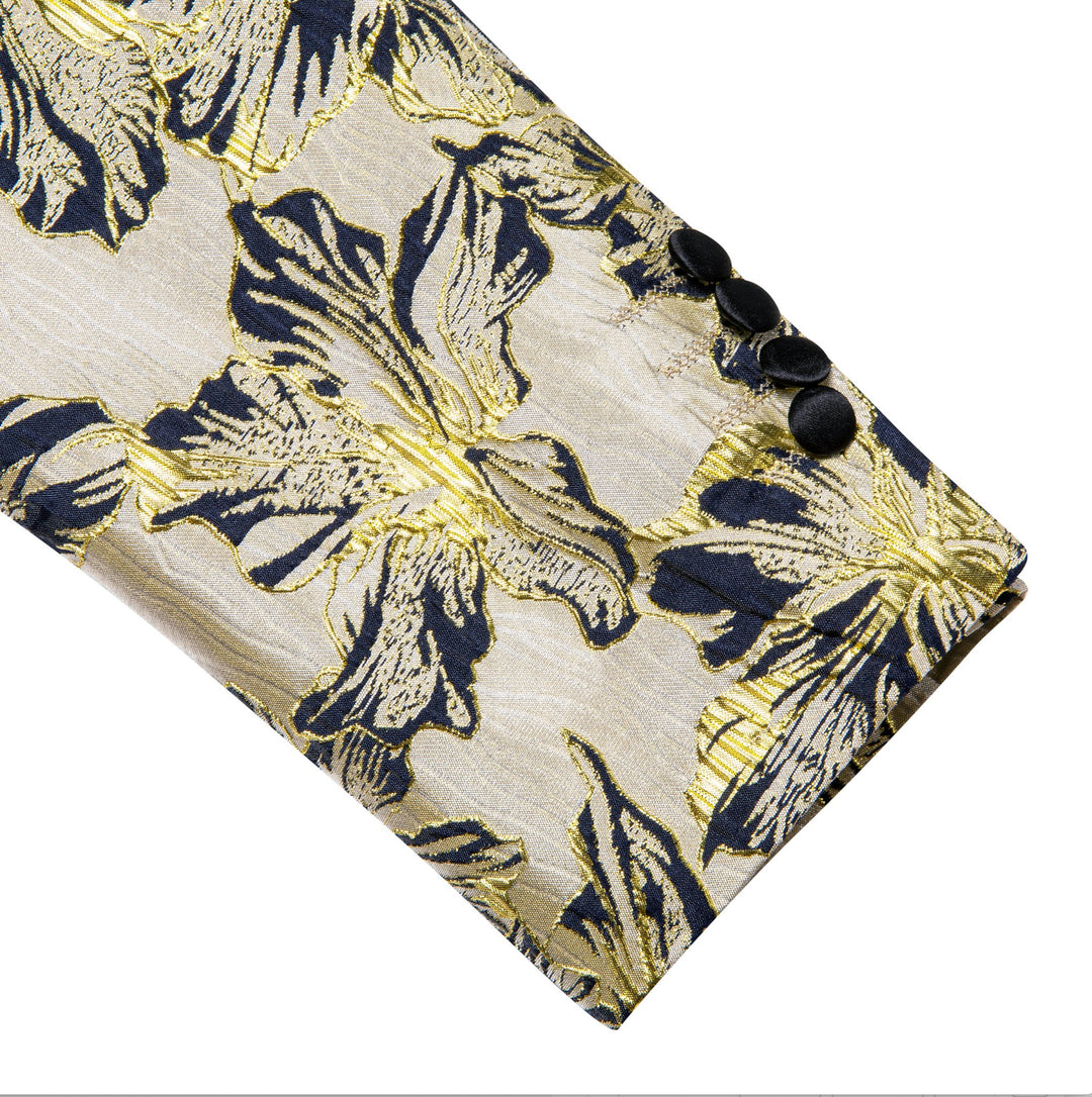 Black Gold Floral Suit Jacket Slim One Button Stylish Blazer-XX-0033 - SimonVon Shop