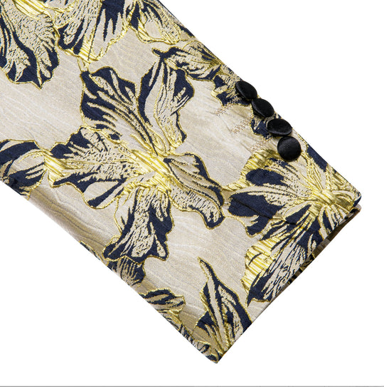 Black Gold Floral Suit Jacket Slim One Button Stylish Blazer-XX-0033 - SimonVon Shop