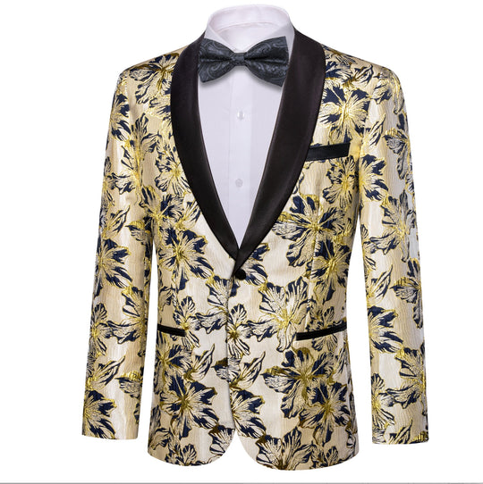 Black Gold Floral Suit Jacket Slim One Button Stylish Blazer-XX-0033 - SimonVon Shop