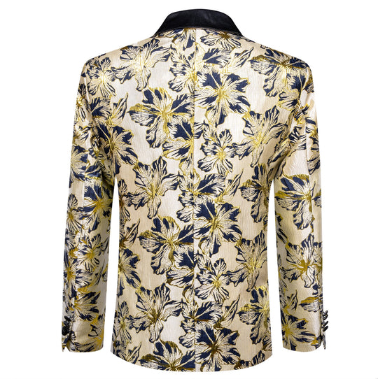 Black Gold Floral Suit Jacket Slim One Button Stylish Blazer-XX-0033 - SimonVon Shop