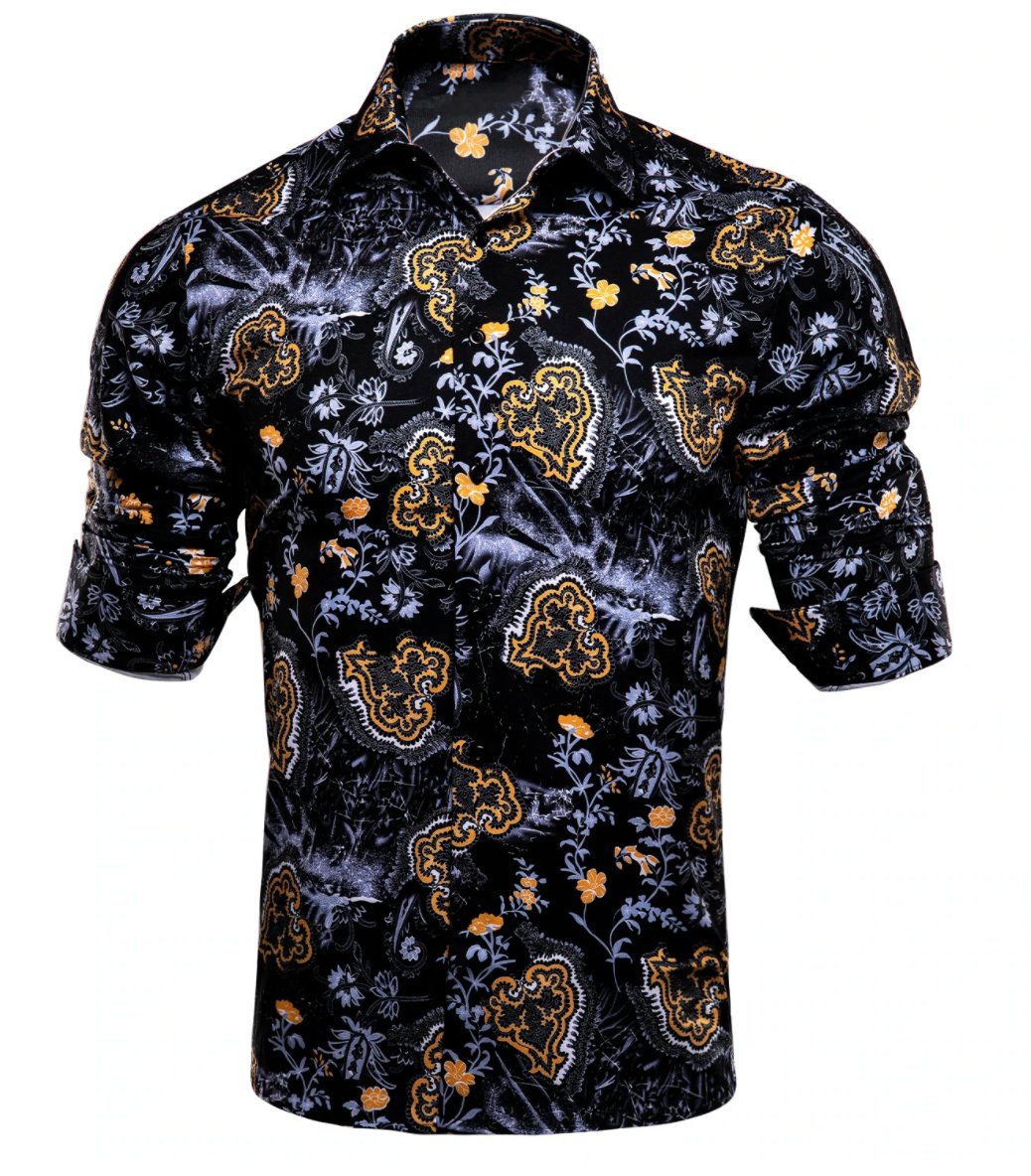 Black Golden Flame Print Novelty Mens Shirt -CY-1026 - SimonVon Shop