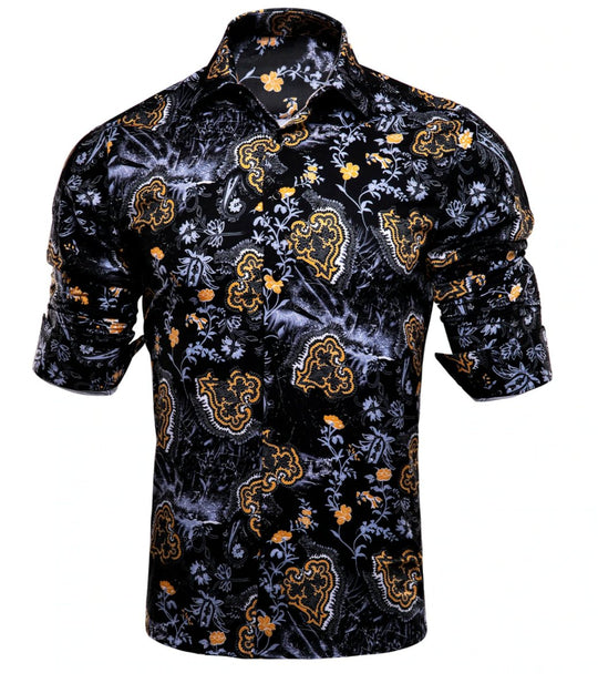 Black Golden Flame Print Novelty Mens Shirt -CY-1026 - SimonVon Shop