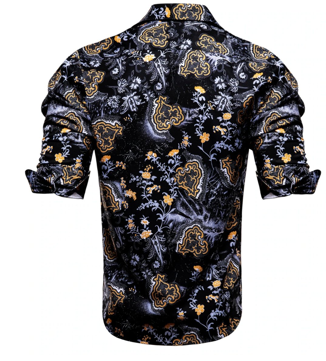 Black Golden Flame Print Novelty Mens Shirt -CY-1026 - SimonVon Shop