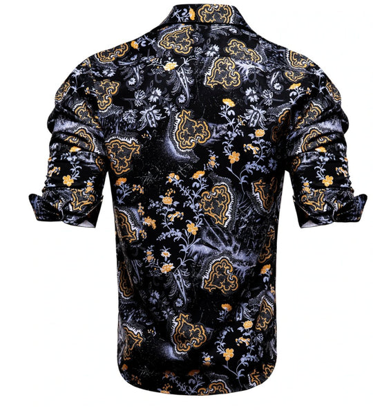Black Golden Flame Print Novelty Mens Shirt -CY-1026 - SimonVon Shop