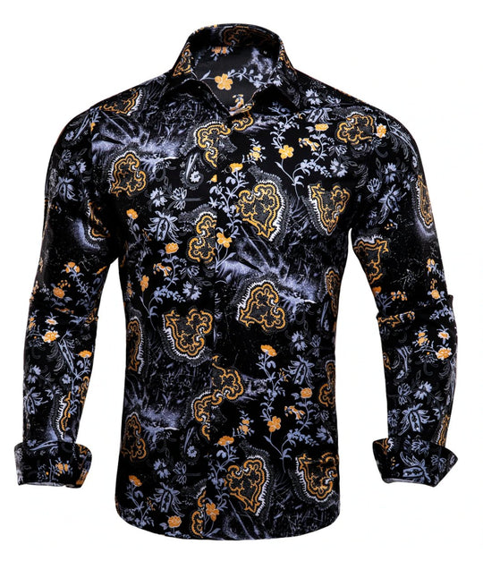 Black Golden Flame Print Novelty Mens Shirt -CY-1026 - SimonVon Shop